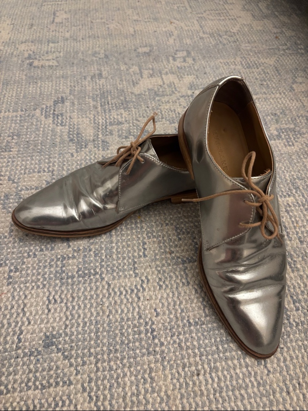 Everlane Silver Leather Oxford Dress Shoes